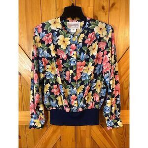 VINTAGE Castleberry Floral Multicolor Pullover Button Up Blouse Size12 (5417)